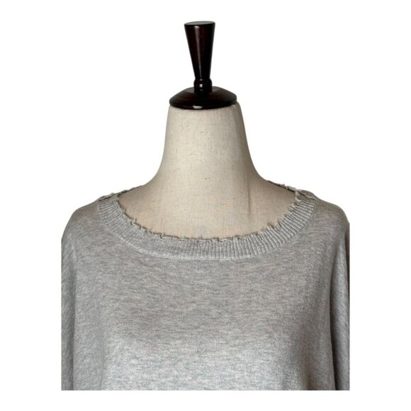 Minnie Rose Sweater Women Medium Gray Cotton Cashmere Knit Frayed Edges Luxury - Picture 4 of 12